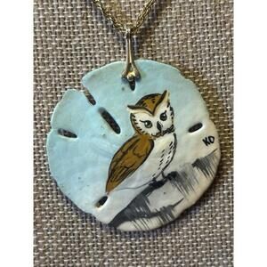 Hand Painted Barn Owl On Sand Dollar Vintage Artist Signed